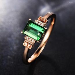 Cluster Rings Elegant Rectangular Emerald Imitation Green Tourmaline Opening Ring