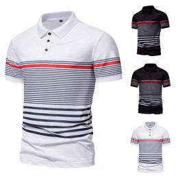 Men's Polos Men's Fashion Summer Polo Shirt Print Color Block Stripe Short Sleeve Lapel T-shirt Thin Soft Men Clothing Homme 230621