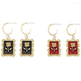 Dangle Earrings Black Red Enamel Rose For Women 2023 Classic Trendy Flower Drop Earring Girl Love Brincos Lady Punk Jewelry Couple Gift