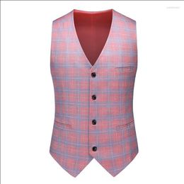 Men's Vests Men's Men Chequered Suit Vest Large Size 6XL Business Wedding Party Casual Waistcoat Slim Fit Tops