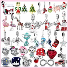 For pandora charm 925 silver beads charms Christmas Santa Claus Elk Gift Flamingo Snowflake charm set