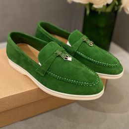 Hot Selling Summer Suede Loafers Men And Women Flats Casual Shoes Soft Soles Mocasines Metal Lock Slip On Driving Shoes