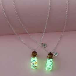 2Pack Butterfly Heart Star Luminous Sequins Bottle Pendant BFF Necklaces of 2 Friends for Girls Friendship Jewelry Gifts