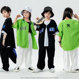 Stage Wear Ballroom Hip Hop Dance Costumes For Kids Loose Shirts Sports Pants Kpop Outfits Girls Boys Jazz Performance Clothes DQS12339