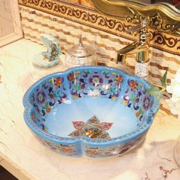 Artistic porcelain bathroom vanity sink bowl countertop flower shape Ceramic wash basin sinkgood qty Fwevh