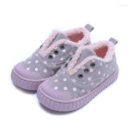 Athletic Shoes COZULLAA Kids Girls 2023 Autumn Winter Warm Polka Dots Cotton Chilldren Fashion Sneakers Flat Canvas Size 21-30