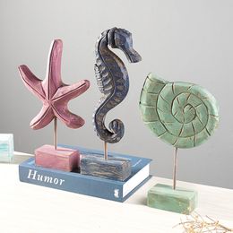 Decorative Objects Ocean Them Style Starfish Seahorse Conch Decoration Wood Furnishing Article Hand Craft Gifts Wine Cabinet Dining Room Home Decor 230625