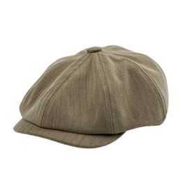 Summer Men's Classic 8 Panel Herringbone Newsboy Cap with Big Button and Elastic Band Paperboy Hats
