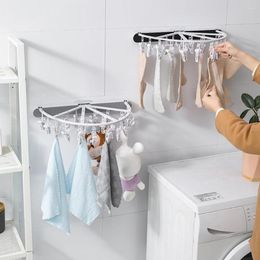 Hangers Clothes Drying Rack Folding Windproof Nail Free Installation Multifunctional 24 Clips Adult Child Outdoor Hanger