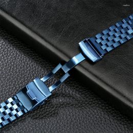 Watch Bands Fashion Blue 20/22/24mm Solid Stainless Steel Watchbands Folding Clasp With Safety HQ Luxury Metal Straps Replacement Band Deli2