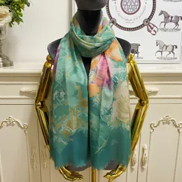 women's long scarf scarves 100% cashmere material thin and soft green pint pattern size 180cm - 65cm