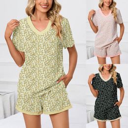 Women's Sleepwear Tulle Material Women Pyjamas Shorts Set Cosy And Cool Summer For Flower Print Night Wears