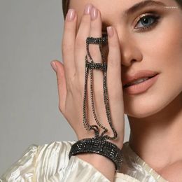 Bangle Stonefans Sparkly Rhinestone Chain Link Finger Ring For Women Luxury Slave Hand Chains Bracelet Arm Around Prom Jewelry Melv22