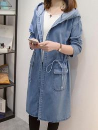 Women's Trench Coats Hooded Jacket Jean Woman Cloak Denim Windbreaker Spring Autumn Female Long Loose Coat