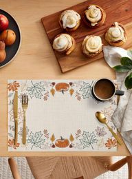 Table Mats Thanksgiving Autumn Pumpkin Kitchen Dining Decor Accessories 4/6pcs Placemat Heat Resistant Linen Tableware Pads