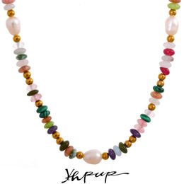 Pendant Necklaces Yhpup Y2K Natural Pearl Stone Colourful Handmade Boho Necklace Women Stainless Steel Aesthetic Gold Colour Fashion Jewellery 230621