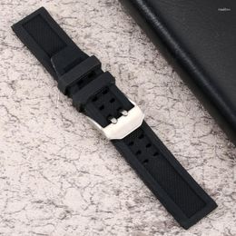 Watch Bands Black Silicone Watchband 20/22/23mm Adjustable Band Black/Silver Buckle Men Sport Watches Strap Pin Replacement Deli22