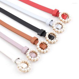 Belts Belt Female Girls Fashion Solid Color PU Leather Metal Pearl Buckle Casual Dress Jeans Wild