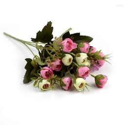 Decorative Flowers Silk Tea Rose Artificial Decor For Home Wedding