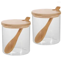 Dinnerware Sets 2 Glass Spice Jar Kitchen Supplies Containers Condiment Storage Jars Castor Lids