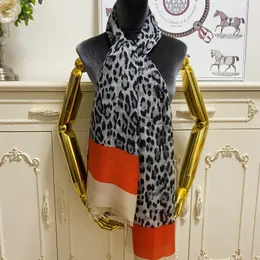 Women's long Scarf scarves 50%silk 50%wool material thin and soft print Leopard grain pattern size 180cm -65cm