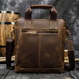 Briefcases High Fashion Crazy Horse Luxury Men Leather Handbags Men's Laptop Handbag Briefcase Shoulder Bag With Notebook Compartment
