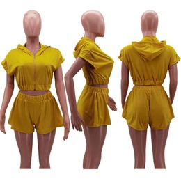 Sweatshirts Sexy Party Two Piece Short Set for Women Clubwear Zip Hoodies Crop Top and Shorts Suits Casual Matching Sets Outfits Co Ord Set