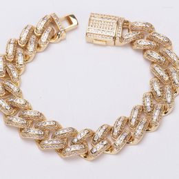 Link Bracelets Chain 14mm Open Lock Hip Hop CZ Stone Paved Bling Iced Out Square Cuban Miami Bangle Bracelet For Men Rapper JewelryLinkLink