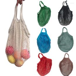 Storage Bags Portable Reusable Grocery Fruit Vegetable Bag Washable Cotton Mesh String Organizer Handbag Short Handle Net Tote Shopper #