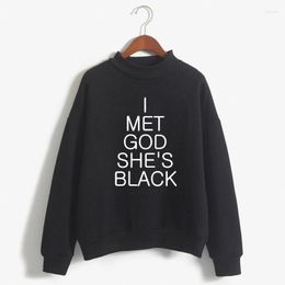 Women's Hoodies I MET GOD SHE'S BLACK Print Woman Sweatshirt Korean O-neck Knitted Pullovers Thick Autumn Candy Colour Loose Women