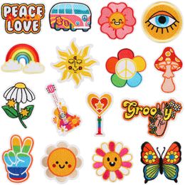 Notions Cute Iron on Patches Small Sun Rainbow Butterfly Embroidered Patch Appliques for Clothing Dress Hat DIY Accessories