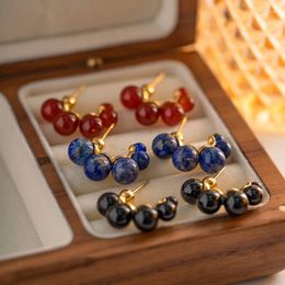 Stud Earrings Minar Fashion Natural Stone Agate Lapis Lazuli Pearl C Shaped For Women 18K Gold Plating Stainless Steel Earring