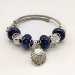 Bangle Women Girl Jewellery Bracelet & With Ocean Shell Blue Crystal Glass Beads Heart Crown Melv22