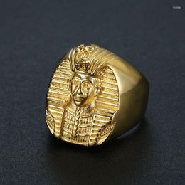 Wedding Rings Hip Hop 316L Stainless Steel Gold Colour Big Egyptian Pharaoh For Men Rock Mens Signet Finger Jewellery Gift US 7 -13 Size