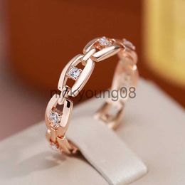 Band Rings JULYDREAM Classic Chain Design Zircon Finger Rings for Women 585 Gold Colour Wedding Jewellery Stackable Personality Accessories x0625