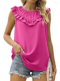 Women's Blouses Women's Summer Vest Sleeveless Chiffon Shirt Casual Vintage O-neck Ruffles Folds Elegant Women Tank Top