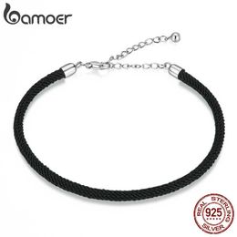 Charm Bracelets bamoer 925 Sterling Silver Black Basic Braided Bracelet White Four Colours Grey Red Mixed Bracelet for Women DIY Fashion JewelryHKD2306925