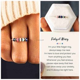 Band Rings Enamel Beads Anxiety Ring With Card Colourful Adjustable Electrosilvering Fidget Ring Worry Stress Relief Stacking Finger Rings x0625