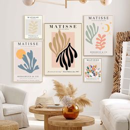 Paintings Matisse Abstract Poster Boho Coral Grass Art Print Plant Warm Tones Canvas Painting Nordic Wall Picture Living Room Home Decor 230625