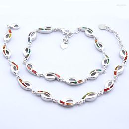 Link Bracelets Women Party Gift Silver Fire White Opal Fashion Free Ship B034