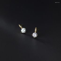 Stud Earrings 925 Silver Needle Simple Single Zirconia For Women Girls Korean Style Delicate Jewelry Earings