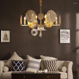 Pendant Lamps Personality Luxury Golden Flower El Chandelier Creative Loft Designer Villa Hall Living Room Dining Lamp