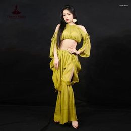 Stage Wear Belly Dance Practice Costume For Women Long Sleeves Top Lantern Trouser Exotic Outfit Nightclub Performance
