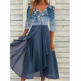 Casual Dresses Elegant For Women Formal Occasion Fashion Chiffon V Neck Middle Sleeve Dress Vestidos Outfits