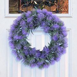 Decorative Flowers Lavender Wreaths For Front Door Artificial Purple Flower Wreath 38x38cm Rustic Farmhouse Decor Spring Summer