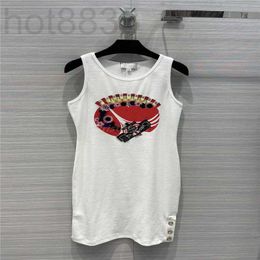 Runway Dresses Designer Women Cotton Vintage Vest Dress with Sequins Letter Beads Girls Milan Brand Luxury Tank Top Stretch Sleeveless Tops Shirt 0A39