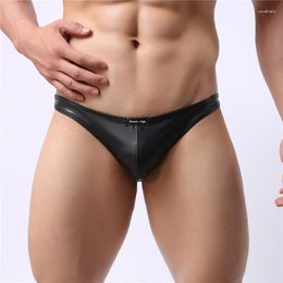 Underpants Sexy Briefs Gay Underwear Men Faux Leather For Man Low Waist Shorts Homme U Convex Pouch Calzoncillos