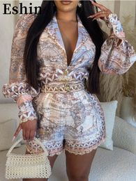 Women's Tracksuits Eshin Women's French Court Style Deep V Long Sleeve Shorts Fashion Set Two Piece Sets Suit TH3880 230621