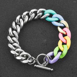 Charm Bracelets Fashion Stainless Steel Bracelet Acrylic Stitching Macaron Colour Single Buckle Cuban High Quality Jewellery