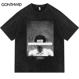 Men's T-Shirts Hip Hop Mens TShirt Y2K Streetwear Vintage Graphic Print Punk Goic Cotton Tshirts Harajuku Fashion Retro Casual Loose Shirts J230625
